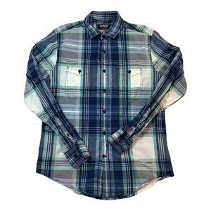 Express Mens Plaid Button Up Long Sleeve Shirt 100% Cotton